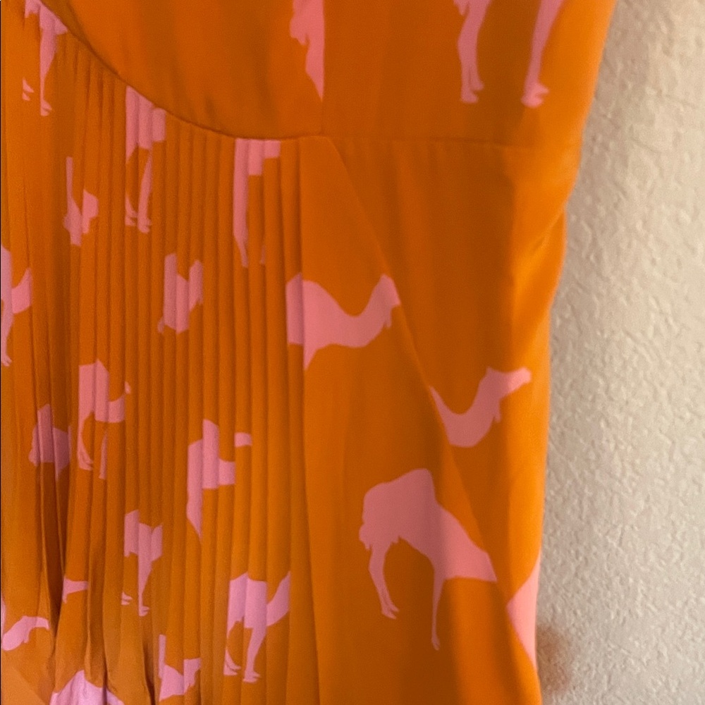 Charlotte Taylor 100% Silk Orange Dress with Pink Camel Print - Picture 10 of 17